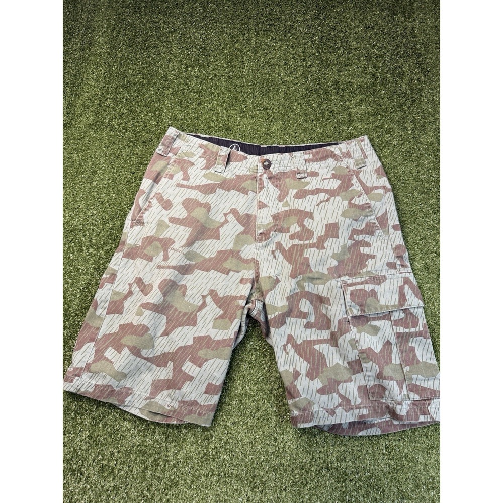 Volcom Camo Cargo Shorts Y2K Green Brown Streetwear Casual Canvas 32